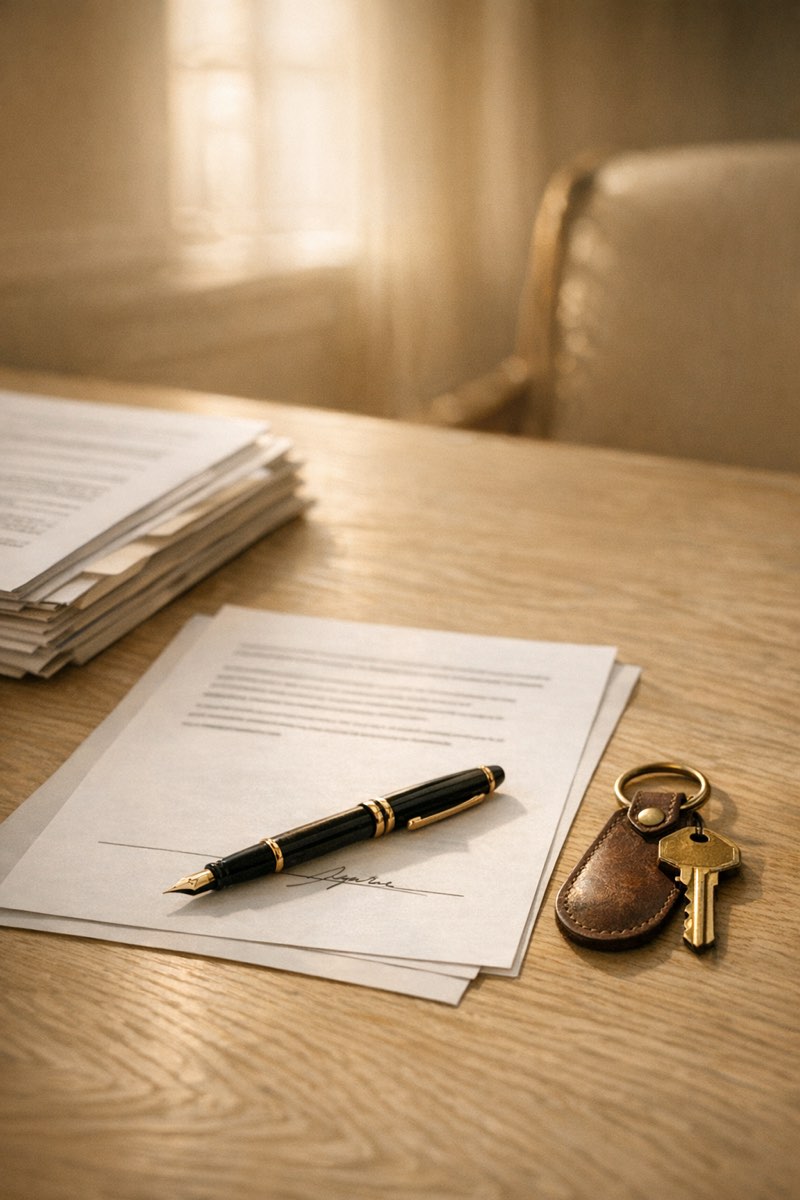Documents and keys on the closing table